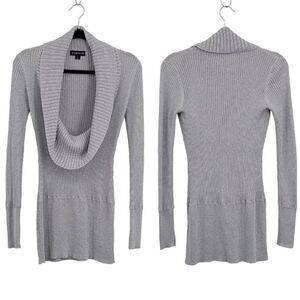 90's Rampage Sweater Gray Silver Metallic Threading Deep Draped Cowl‎ Tunic M
